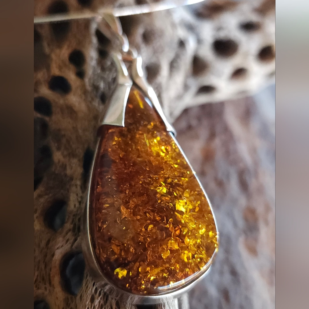 Sterling Silver HUGE Amber Necklace